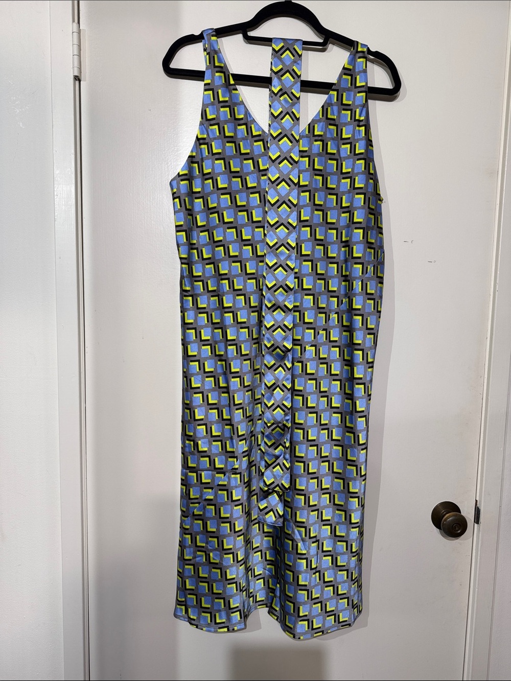 Wildfang Blue & Lime Geometric Midi Slip Dress